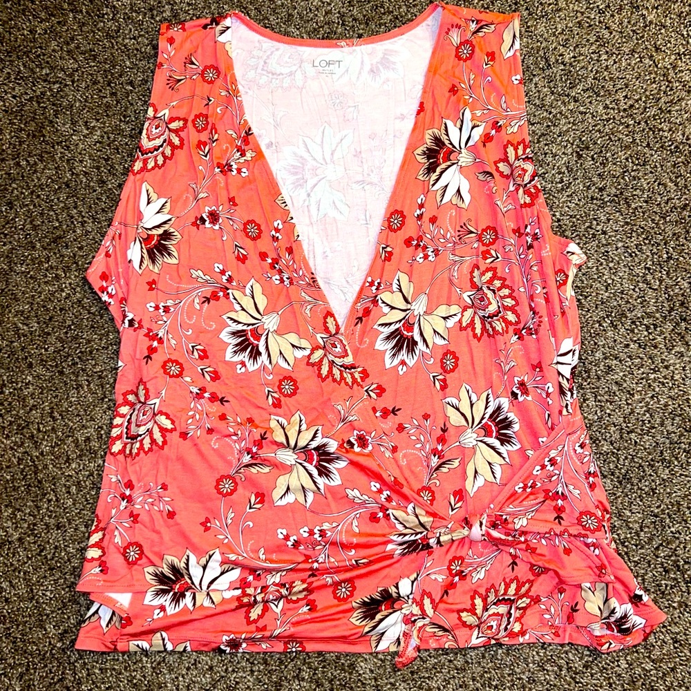 LOFT womens XL floral print crossover tie tank top